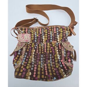 Fossil Multicolor Polka Dot Canvas Crossbody Bag W Floral Interior & Adjustable